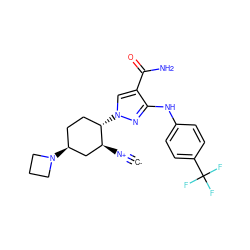 [C-]#[N+][C@H]1C[C@@H](N2CCC2)CC[C@@H]1n1cc(C(N)=O)c(Nc2ccc(C(F)(F)F)cc2)n1 ZINC000261189367