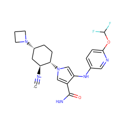 [C-]#[N+][C@H]1C[C@H](N2CCC2)CC[C@@H]1n1cc(Nc2ccc(OC(F)F)nc2)c(C(N)=O)c1 ZINC000261190167