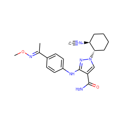 [C-]#[N+][C@H]1CCCC[C@@H]1n1cc(C(N)=O)c(Nc2ccc(/C(C)=N/OC)cc2)n1 ZINC000261187881