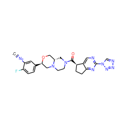 [C-]#[N+]c1cc([C@@H]2CN3CCN(C(=O)[C@@H]4CCc5nc(-n6cnnn6)ncc54)C[C@H]3CO2)ccc1F ZINC000473179574