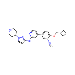 [C-]#[N+]c1cc(-c2ccnc(Nc3ccn(C4CCNCC4)n3)c2)ccc1OCC1CCC1 ZINC000230583034