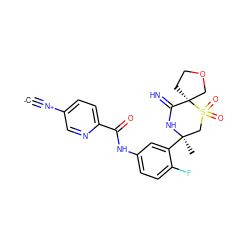 [C-]#[N+]c1ccc(C(=O)Nc2ccc(F)c([C@]3(C)CS(=O)(=O)[C@@]4(CCOC4)C(=N)N3)c2)nc1 ZINC001772653508