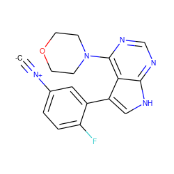 [C-]#[N+]c1ccc(F)c(-c2c[nH]c3ncnc(N4CCOCC4)c23)c1 ZINC001772644084