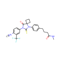 [C-]#[N+]c1ccc(N2C(=O)C3(CCC3)N(c3ccc(CCCC(=O)NC)cc3)C2=S)cc1C(F)(F)F ZINC000167748253