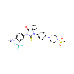 [C-]#[N+]c1ccc(N2C(=O)C3(CCC3)N(c3ccc(N4CCN(S(C)(=O)=O)CC4)cc3)C2=S)cc1C(F)(F)F ZINC000167905499