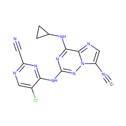 [C-]#[N+]c1cnc2c(NC3CC3)nc(Nc3nc(C#N)ncc3Cl)nn12 ZINC000169711971