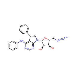 [N-]=[N+]=NC[C@H]1O[C@@H](n2cc(-c3ccccc3)c3c(Nc4ccccc4)ncnc32)[C@H](O)[C@@H]1O ZINC000013809514