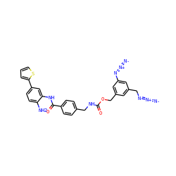 [N-]=[N+]=NCc1cc(COC(=O)NCc2ccc(C(=O)Nc3cc(-c4cccs4)ccc3N)cc2)cc(N=[N+]=[N-])c1 ZINC000084671894