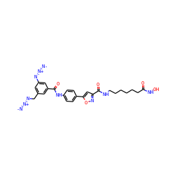 [N-]=[N+]=NCc1cc(N=[N+]=[N-])cc(C(=O)Nc2ccc(-c3cc(C(=O)NCCCCCCC(=O)NO)no3)cc2)c1 ZINC000073161078