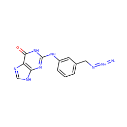 [N-]=[N+]=NCc1cccc(Nc2nc3[nH]cnc3c(=O)[nH]2)c1 ZINC000013726269