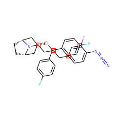 [N-]=[N+]=Nc1ccc(CCCCN2[C@H]3CC[C@@H]2C[C@H](OC(c2ccc(F)cc2)c2ccc(F)cc2)C3)cc1I ZINC000100900672