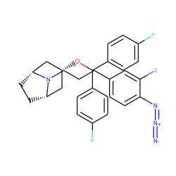 [N-]=[N+]=Nc1ccc(CCCN2[C@H]3CC[C@@H]2C[C@H](OC(c2ccc(F)cc2)c2ccc(F)cc2)C3)cc1I ZINC000100900659