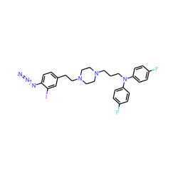 [N-]=[N+]=Nc1ccc(CCN2CCN(CCCN(c3ccc(F)cc3)c3ccc(F)cc3)CC2)cc1I ZINC000028636013