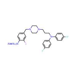 [N-]=[N+]=Nc1ccc(CN2CCN(CCCN(c3ccc(F)cc3)c3ccc(F)cc3)CC2)cc1I ZINC000028637122