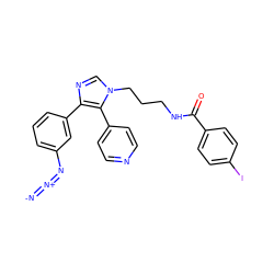 [N-]=[N+]=Nc1cccc(-c2ncn(CCCNC(=O)c3ccc(I)cc3)c2-c2ccncc2)c1 ZINC000028527247