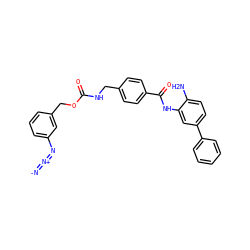 [N-]=[N+]=Nc1cccc(COC(=O)NCc2ccc(C(=O)Nc3cc(-c4ccccc4)ccc3N)cc2)c1 ZINC000084671892