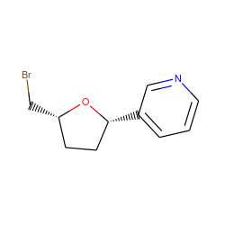 BrC[C@H]1CC[C@@H](c2cccnc2)O1 ZINC000034567381