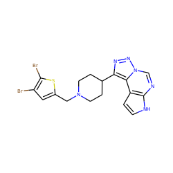 Brc1cc(CN2CCC(c3nnn4cnc5[nH]ccc5c34)CC2)sc1Br ZINC001772583222