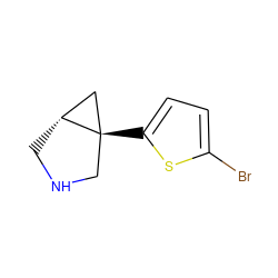 Brc1ccc([C@@]23CNC[C@@H]2C3)s1 ZINC000040829155