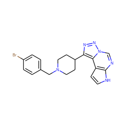 Brc1ccc(CN2CCC(c3nnn4cnc5[nH]ccc5c34)CC2)cc1 ZINC001772592318