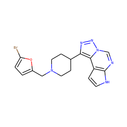 Brc1ccc(CN2CCC(c3nnn4cnc5[nH]ccc5c34)CC2)o1 ZINC001772605841