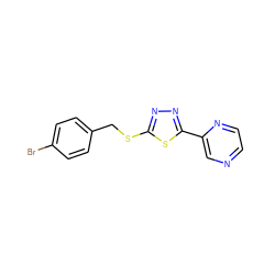 Brc1ccc(CSc2nnc(-c3cnccn3)s2)cc1 ZINC000095574315