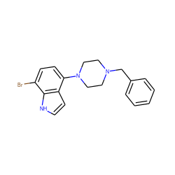 Brc1ccc(N2CCN(Cc3ccccc3)CC2)c2cc[nH]c12 ZINC000026650889