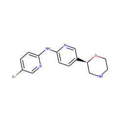 Brc1ccc(Nc2ccc([C@@H]3CNCCO3)cn2)nc1 ZINC000149985806