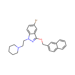 Brc1ccc2c(c1)c(OCc1ccc3ccccc3c1)nn2CCN1CCCCC1 ZINC000103263968