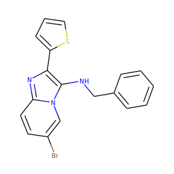 Brc1ccc2nc(-c3cccs3)c(NCc3ccccc3)n2c1 ZINC000004381249