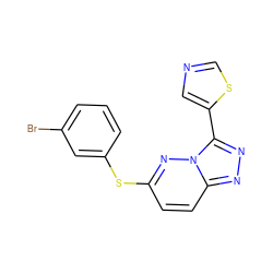 Brc1cccc(Sc2ccc3nnc(-c4cncs4)n3n2)c1 ZINC000095605334