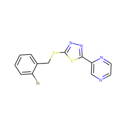 Brc1ccccc1CSc1nnc(-c2cnccn2)s1 ZINC000095578479