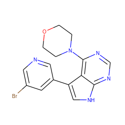 Brc1cncc(-c2c[nH]c3ncnc(N4CCOCC4)c23)c1 ZINC000210726765