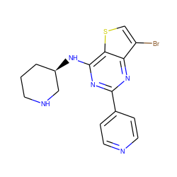 Brc1csc2c(N[C@@H]3CCCNC3)nc(-c3ccncc3)nc12 ZINC000223676214