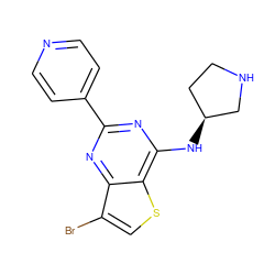 Brc1csc2c(N[C@H]3CCNC3)nc(-c3ccncc3)nc12 ZINC000149017004