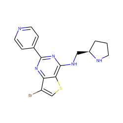 Brc1csc2c(NC[C@H]3CCCN3)nc(-c3ccncc3)nc12 ZINC000223675672