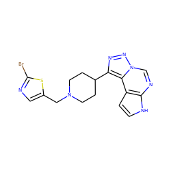 Brc1ncc(CN2CCC(c3nnn4cnc5[nH]ccc5c34)CC2)s1 ZINC001772603264