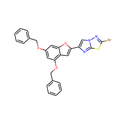 Brc1nn2cc(-c3cc4c(OCc5ccccc5)cc(OCc5ccccc5)cc4o3)nc2s1 ZINC000653767431