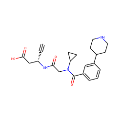 C#C[C@@H](CC(=O)O)NC(=O)CN(C(=O)c1cccc(C2CCNCC2)c1)C1CC1 ZINC000029567837