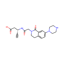 C#C[C@H](CC(=O)O)NC(=O)CN1CCc2ccc(N3CCNCC3)cc2C1=O ZINC000000839575