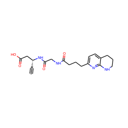 C#C[C@H](CC(=O)O)NC(=O)CNC(=O)CCCc1ccc2c(n1)NCCC2 ZINC000013436040