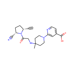 C#C[C@H]1CC[C@@H](C#N)N1C(=O)CNC1(C)CCN(c2cc(C(=O)O)ccn2)CC1 ZINC000014950346