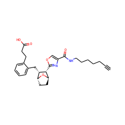 C#CCCCCCNC(=O)c1coc([C@@H]2[C@H]3CC[C@@H](O3)[C@@H]2Cc2ccccc2CCC(=O)O)n1 ZINC000169365469