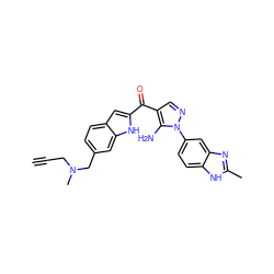 C#CCN(C)Cc1ccc2cc(C(=O)c3cnn(-c4ccc5[nH]c(C)nc5c4)c3N)[nH]c2c1 ZINC000150107236