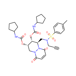 C#CCN(C[C@@H]1[C@@H](OC(=O)NC2CCCC2)[C@@H](OC(=O)NC2CCCC2)Cn2c(=O)ccc(=O)n21)S(=O)(=O)c1ccc(C)cc1 ZINC000072134238