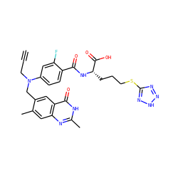 C#CCN(Cc1cc2c(=O)[nH]c(C)nc2cc1C)c1ccc(C(=O)N[C@@H](CCCSc2nn[nH]n2)C(=O)O)c(F)c1 ZINC000004812211