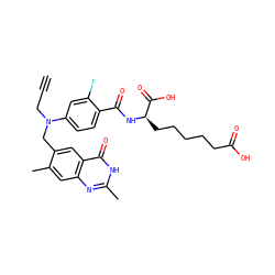 C#CCN(Cc1cc2c(=O)[nH]c(C)nc2cc1C)c1ccc(C(=O)N[C@H](CCCCCC(=O)O)C(=O)O)c(F)c1 ZINC000004812193