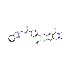 C#CCN(Cc1cc2c(=O)n(C)c(C)nc2cc1Cl)c1ccc(C(=O)NCc2nc3ccccc3[nH]2)cc1 ZINC000072107079