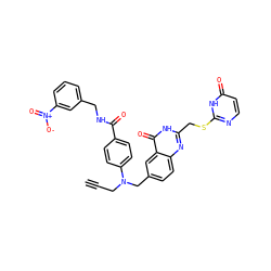 C#CCN(Cc1ccc2nc(CSc3nccc(=O)[nH]3)[nH]c(=O)c2c1)c1ccc(C(=O)NCc2cccc([N+](=O)[O-])c2)cc1 ZINC000027754360