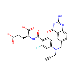 C#CCN(Cc1ccc2nc(N)[nH]c(=O)c2c1)c1ccc(C(=O)N[C@@H](CCC(=O)O)C(=O)O)c(F)c1 ZINC000026835202